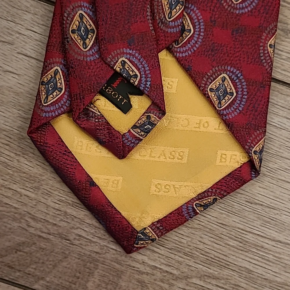 ROBERT TALBOTT Best of Class Metallic Dark Red Gold Abstract Mens Silk Tie‎